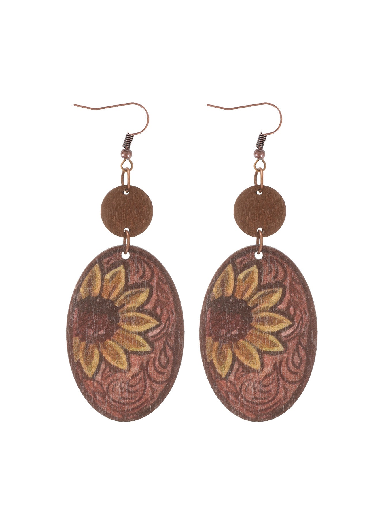 Wholesale Western style cactus sunflower earrings wooden earrings